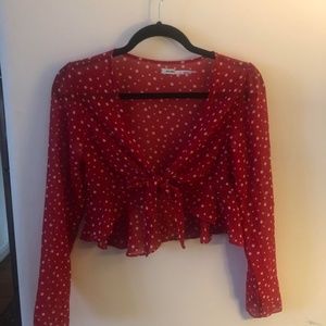 Red Polk-Dot Tie Crop Top